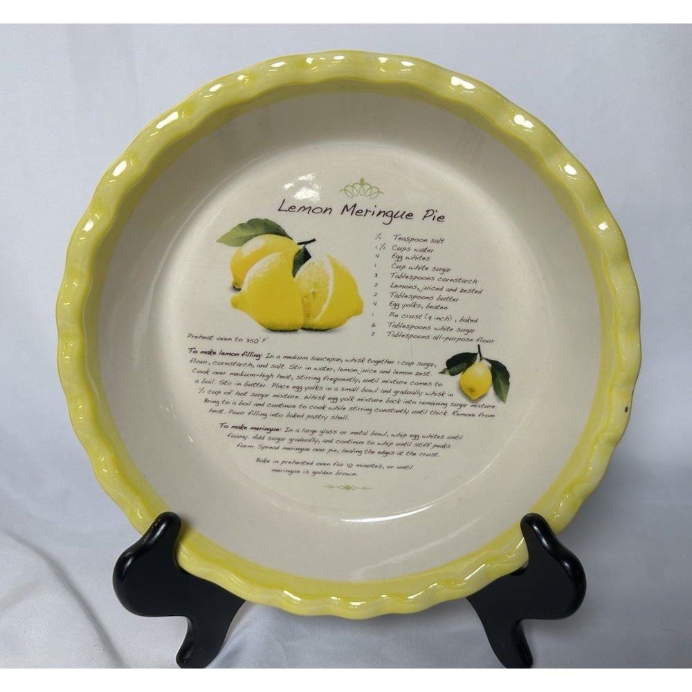 Lemon Meringue Vintage Recipe Ceramic Baking Pie Dish Cottage Core Collective